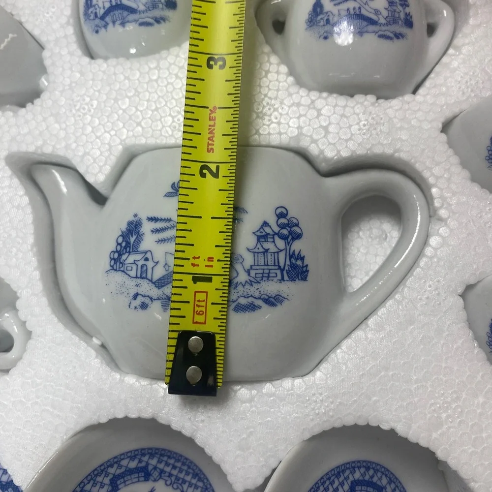 Vintage Mini Blue Willow Play Tea Set Porcelain Dollhouse Playhouse New In‎ Box